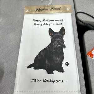 Large Kitchen Towel featuring a Scottish Terrier + paw print😌 granny cottage